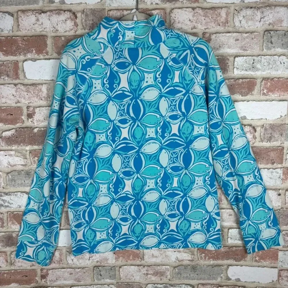 Lilly Pulitzer Skipper Popover What A Racquet Blue White Sweatshirt Womens M